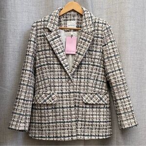 NWT Avec Les Filles Tweed Blazer - Blush Multi, Button Front Closure, Size L